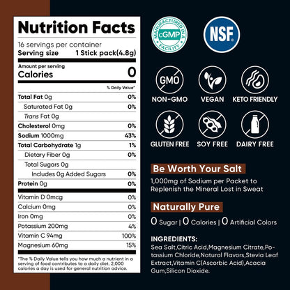 Venture Pal High Sodium Electrolyte Powder Packets – Zuckerfreies Hydrationsgetränk mit Natrium, Kalium, Magnesium & Vitaminen, Null Kalorien, Keto-, Vegan- & Paleo-freundlich, 30 Sticks
