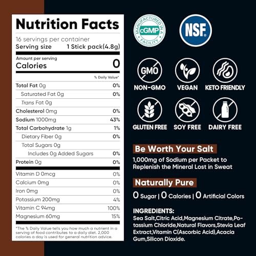 Venture Pal High Sodium Electrolyte Powder Packets – Zuckerfreies Hydrationsgetränk mit Natrium, Kalium, Magnesium & Vitaminen, Null Kalorien, Keto-, Vegan- & Paleo-freundlich, 30 Sticks