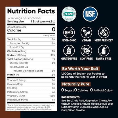 Venture Pal High Sodium Electrolyte Powder Packets – Zuckerfreies Hydrationsgetränk mit Natrium, Kalium, Magnesium & Vitaminen, Null Kalorien, Keto-, Vegan- & Paleo-freundlich, 30 Sticks