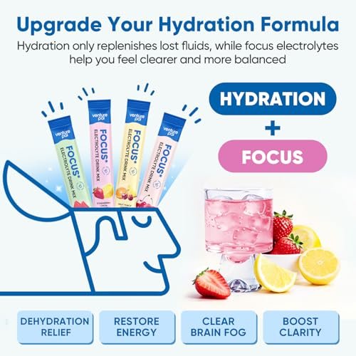 Venture Pal 2-in-1 Hydration Packets + Focus Support Elektrolyte Pulver – 7 Elektrolyte + Vitamine, Magnesium, Löwenmähne & L-Theanin | Zuckerfreier Liquid Daily IV Drink Mix, Vegan, Keto, 16 Sticks