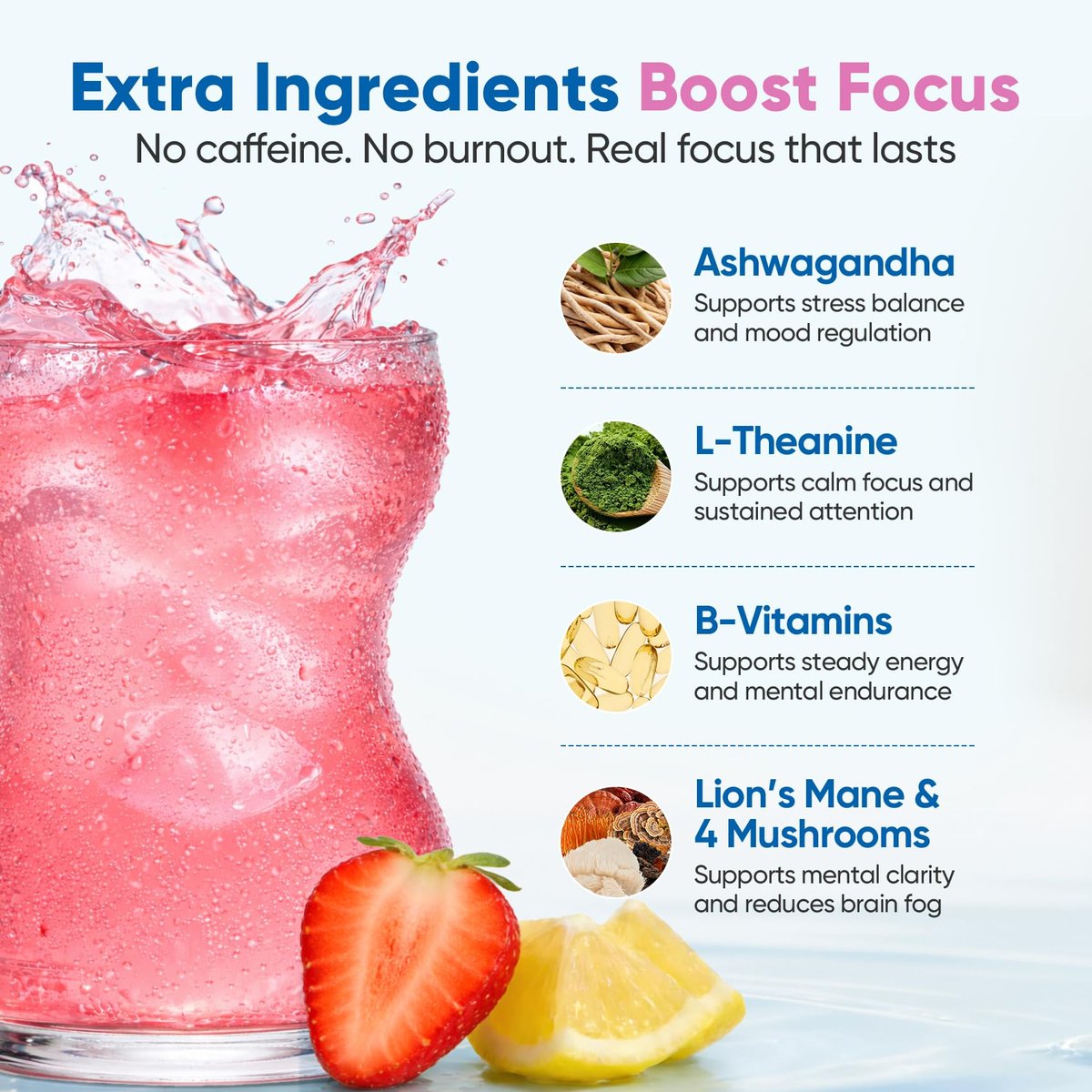 Venture Pal 2-in-1 Hydration Packets + Focus Support Elektrolyte Pulver – 7 Elektrolyte + Vitamine, Magnesium, Löwenmähne & L-Theanin | Zuckerfreier Liquid Daily IV Drink Mix, Vegan, Keto, 16 Sticks