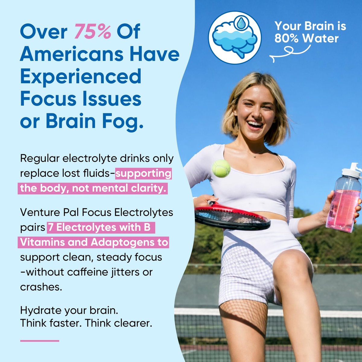 Venture Pal 2-in-1 Hydrationspackungen + Fokusunterstützung Elektrolyte Pulver, 7 Elektrolyte + Vitamine, Magnesium, Löwenmähne & L-Theanin | Zuckerfreier Liquid Daily IV Drink Mix, Vegan, Keto, 16 Sticks