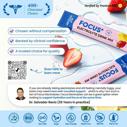 Venture Pal 2-in-1 Hydrationspackungen + Fokusunterstützung Elektrolyte Pulver, 7 Elektrolyte + Vitamine, Magnesium, Löwenmähne & L-Theanin | Zuckerfreier Liquid Daily IV Drink Mix, Vegan, Keto, 16 Sticks