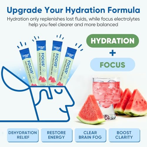 Venture Pal 2-in-1 Hydration & Fokus Elektrolytpulver – 7 Elektrolyte + Vitamine, Magnesium, Löwenmähne & L-Theanin | Zuckerfreier Flüssig-IV Drink Mix, Vegan, Keto, 16 Sticks