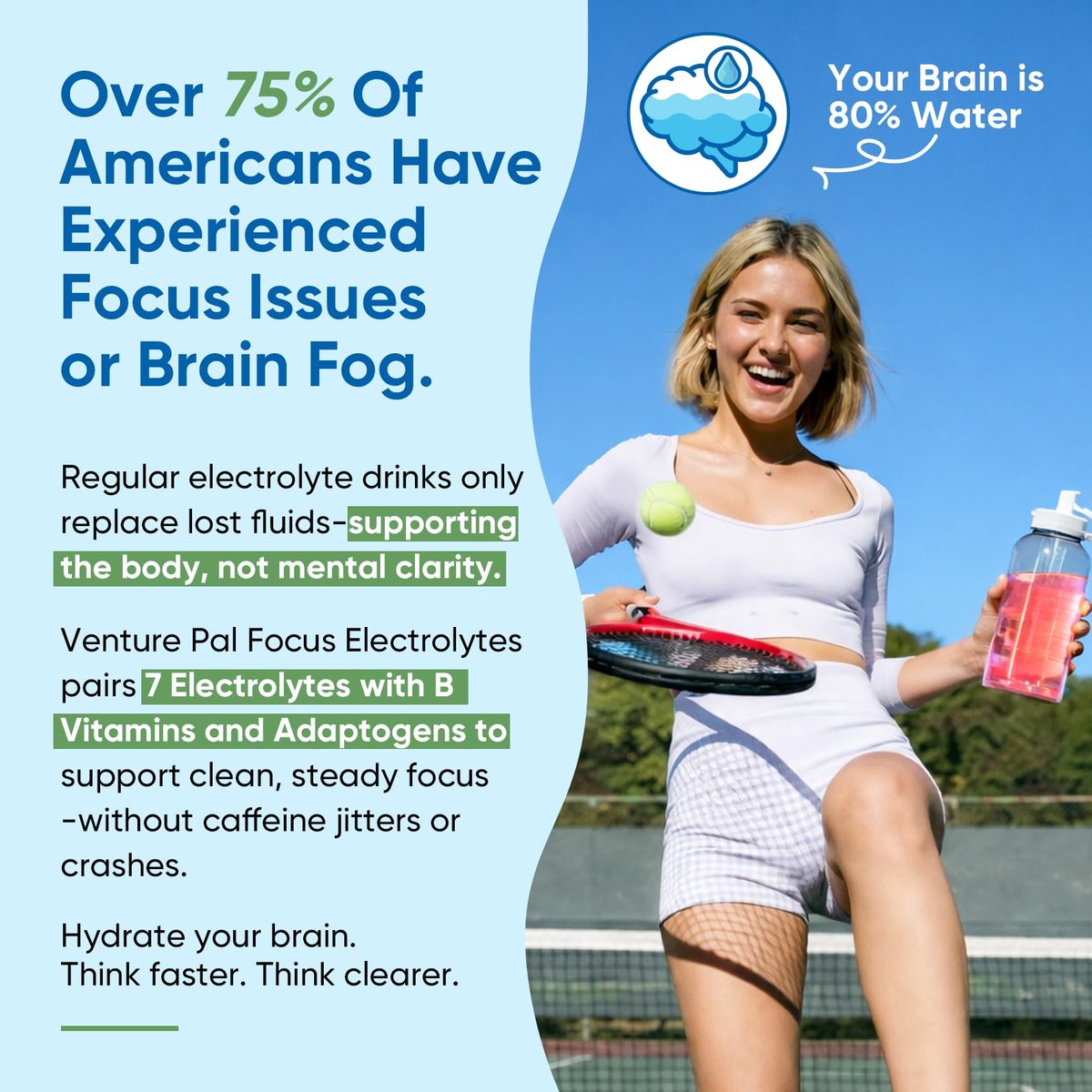 Venture Pal 2-in-1 Hydration & Fokus Elektrolytpulver – 7 Elektrolyte + Vitamine, Magnesium, Löwenmähne & L-Theanin | Zuckerfreier Flüssig-IV Drink Mix, Vegan, Keto, 16 Sticks