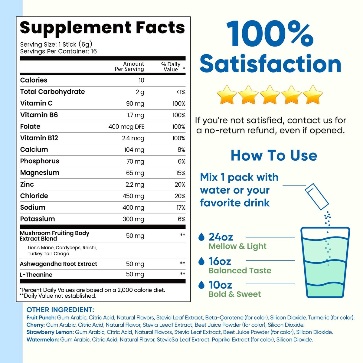 Venture Pal 2-in-1 Hydration & Fokus Elektrolytpulver – 7 Elektrolyte + Vitamine, Magnesium, Löwenmähne & L-Theanin | Zuckerfreier Flüssig-IV Drink Mix, Vegan, Keto, 16 Sticks