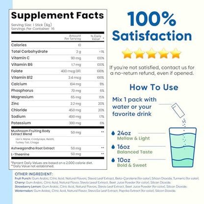 Venture Pal 2-in-1 Hydration & Fokus Elektrolytpulver – 7 Elektrolyte + Vitamine, Magnesium, Löwenmähne & L-Theanin | Zuckerfreier Flüssig-IV Drink Mix, Vegan, Keto, 16 Sticks