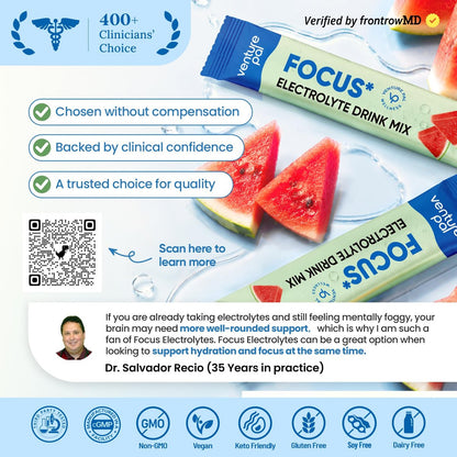 Venture Pal 2-in-1 Hydration & Fokus Elektrolytpulver – 7 Elektrolyte + Vitamine, Magnesium, Löwenmähne & L-Theanin | Zuckerfreier Flüssig-IV Drink Mix, Vegan, Keto, 16 Sticks