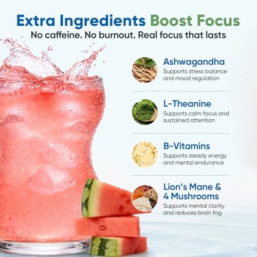 Venture Pal 2-in-1 Hydration & Fokus Elektrolytpulver – 7 Elektrolyte + Vitamine, Magnesium, Löwenmähne & L-Theanin | Zuckerfreier Flüssig-IV Drink Mix, Vegan, Keto, 16 Sticks