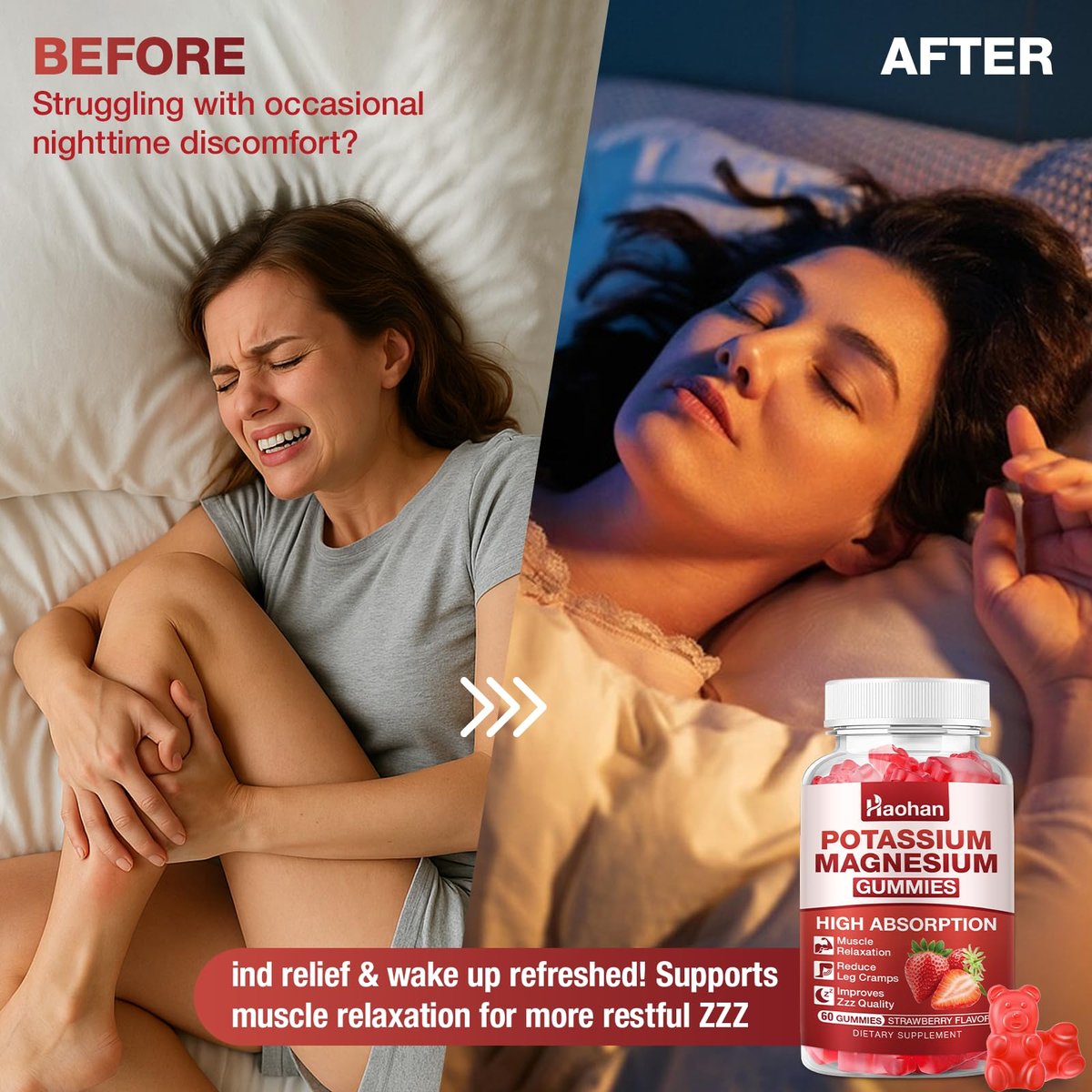 Kalium Magnesium Gummibärchen mit Elektrolyten & Vitaminen – Magnesiumglycinat, Kaliumcitrat, Calcium, Vitamine B6, D3 & K2 für Muskelfunktion & Erholung – Vegan, Erdbeer, 60 Stück