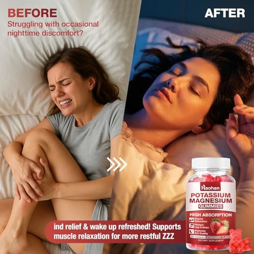 Kalium Magnesium Gummibärchen mit Elektrolyten & Vitaminen – Magnesiumglycinat, Kaliumcitrat, Calcium, Vitamine B6, D3 & K2 für Muskelfunktion & Erholung – Vegan, Erdbeer, 60 Stück
