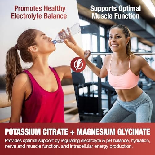 Kalium Magnesium Gummibärchen mit Elektrolyten & Vitaminen – Magnesiumglycinat, Kaliumcitrat, Calcium, Vitamine B6, D3 & K2 für Muskelfunktion & Erholung – Vegan, Erdbeer, 60 Stück