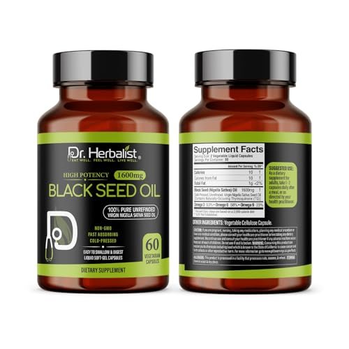 Dr. HERBALIST Schwarzkümmelöl Kapseln 1600mg - Nigella Sativa mit Thymoquinon (TQ) Unterstützt Immun- & Atemwegsgesundheit & tägliche Antioxidantien* Halal 60 Stück