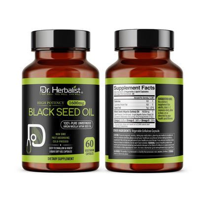 Dr. HERBALIST Schwarzkümmelöl Kapseln 1600mg - Nigella Sativa mit Thymoquinon (TQ) Unterstützt Immun- & Atemwegsgesundheit & tägliche Antioxidantien* Halal 60 Stück