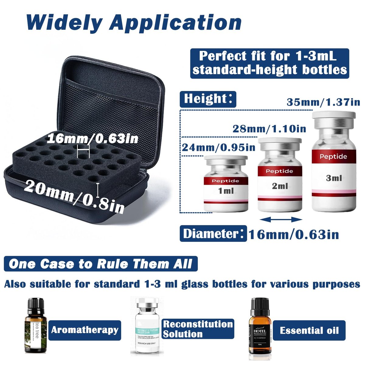 Mazentrix Peptide Vial Aufbewahrungsbox für Kühlschrank - 30 Fächer Organizer für 1-3 ml Insulinfläschchen, GLP-1, Peptide, Hartschalen-Reiseetui mit Handschlaufe, Schwarz