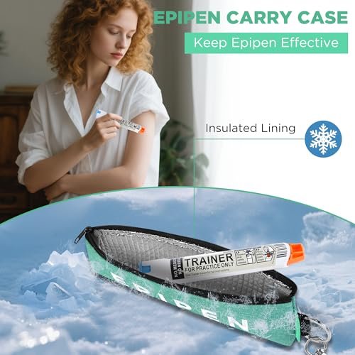 Tragbare EpiPen-Aufbewahrungstasche, isolierte Notfall-Medizintasche, passend für 1 EpiPen, Asthma-Inhalator, Auvi-Q, Allergiemedikamente, Reise-EpiPen-Halter für Erwachsene und Kinder (Grün)