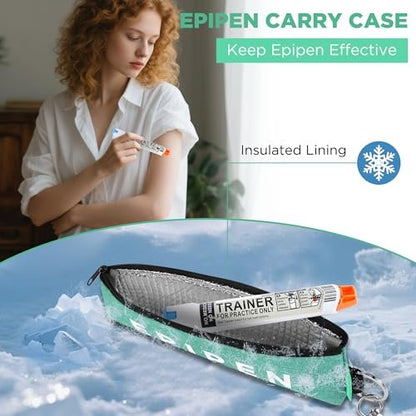 Tragbare EpiPen-Aufbewahrungstasche, isolierte Notfall-Medizintasche, passend für 1 EpiPen, Asthma-Inhalator, Auvi-Q, Allergiemedikamente, Reise-EpiPen-Halter für Erwachsene und Kinder (Grün)
