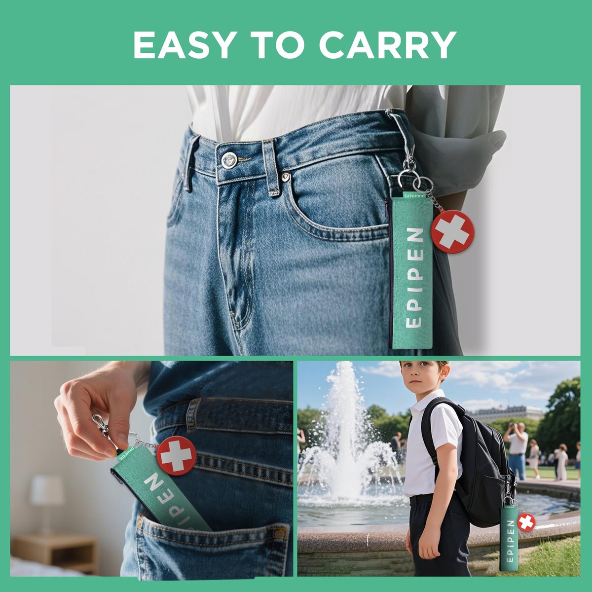 Tragbare EpiPen-Aufbewahrungstasche, isolierte Notfall-Medizintasche, passend für 1 EpiPen, Asthma-Inhalator, Auvi-Q, Allergiemedikamente, Reise-EpiPen-Halter für Erwachsene und Kinder (Grün)