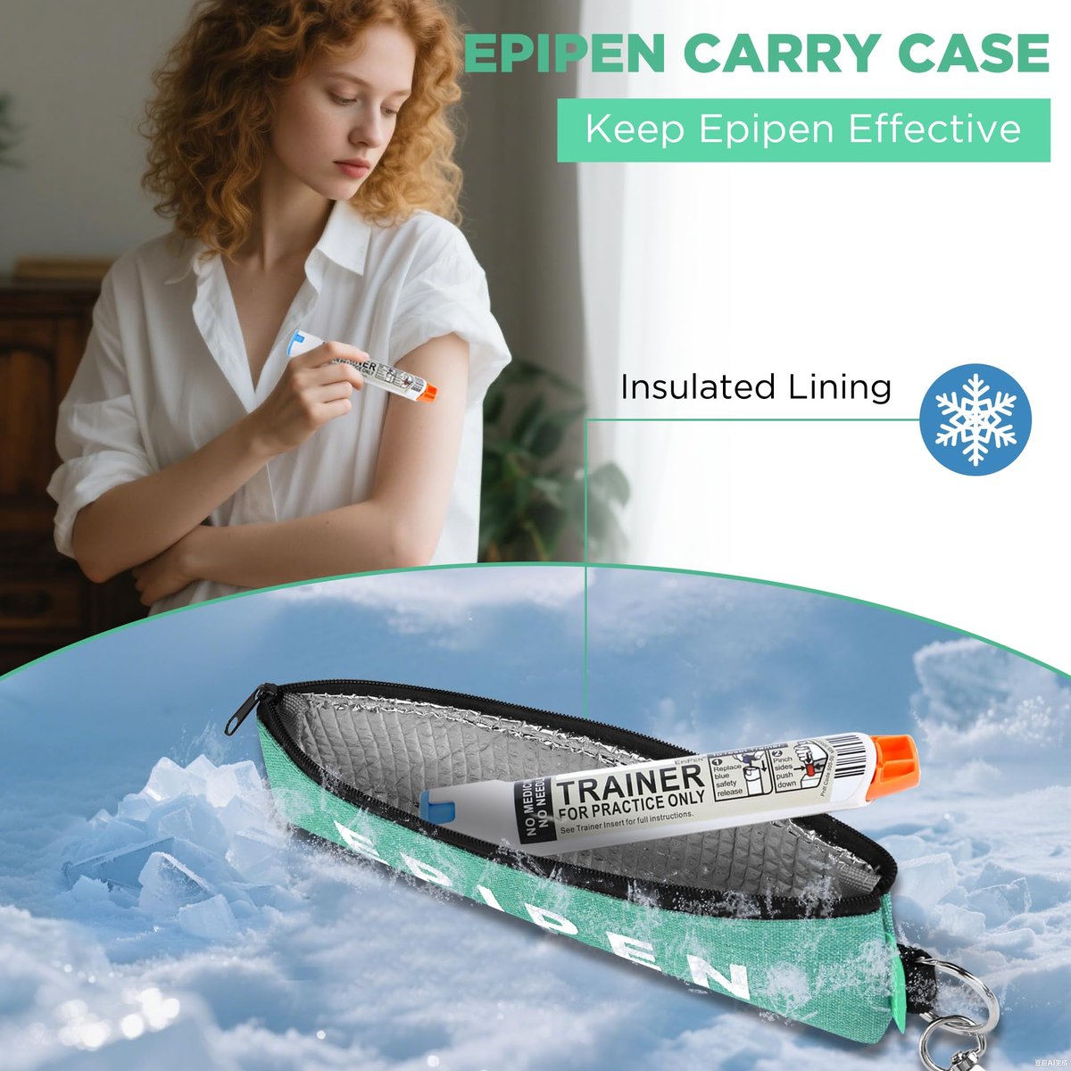 Tragbare EpiPen-Aufbewahrungstasche, isolierte Notfall-Medizintasche, passend für 1 EpiPen, Asthma-Inhalator, Auvi-Q, Allergiemedikamente, Reise-EpiPen-Halter für Erwachsene und Kinder (Grün)