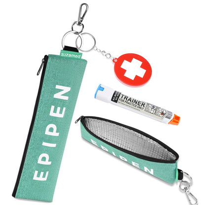 Tragbare EpiPen-Aufbewahrungstasche, isolierte Notfall-Medizintasche, passend für 1 EpiPen, Asthma-Inhalator, Auvi-Q, Allergiemedikamente, Reise-EpiPen-Halter für Erwachsene und Kinder (Grün)