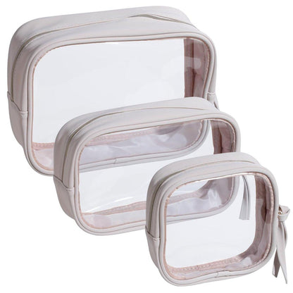 BS-MALL Toiletry Bag Waterproof Makeup Organizer Travel Size Clear - 3er Set wasserfeste Kosmetiktasche aus PU-Leder, waschbar, Reiseutensilien