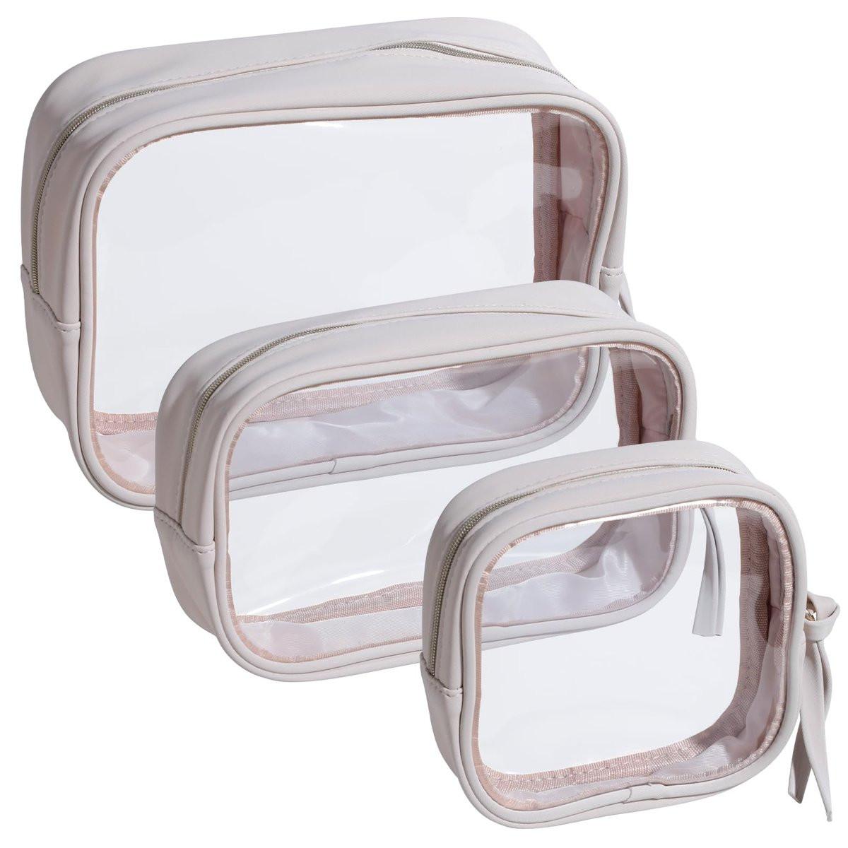 BS-MALL Toiletry Bag Waterproof Makeup Organizer Travel Size Clear - 3er Set wasserfeste Kosmetiktasche aus PU-Leder, waschbar, Reiseutensilien