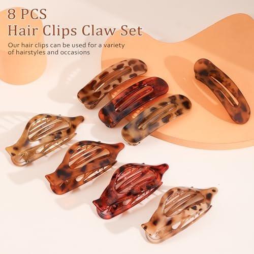 8 Stück Flache Haarklammern, 2 Designs Schildpatt-Flachhaar-Clips für Damen, Französisches Design Glänzende Klammern, Starker Halt, Rutschfest für dünnes und dickes Haar, Entenklammern