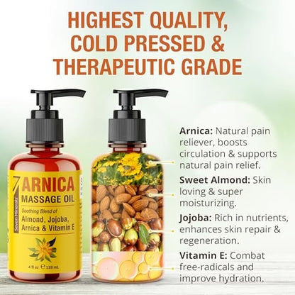 Seven Minerals Arnica Muskelöl für Massagetherapie – 118 ml – Ideal für professionelle und häusliche Körpermassagen