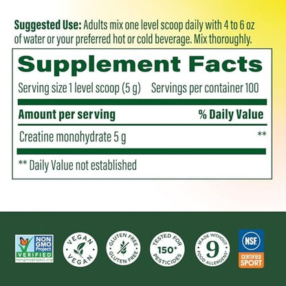 MegaFood Micronisiertes Kreatin-Monohydrat-Pulver – geschmacksneutrales Pre- & Post-Workout-Pulver für Männer & Frauen – kognitive & sportliche Leistungsunterstützung – NSF-zertifiziert für den Sport – 500 Gramm, 100 Portionen