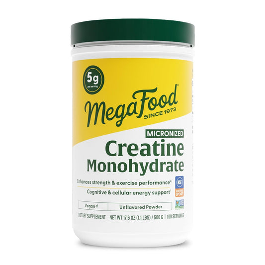MegaFood Micronisiertes Kreatin-Monohydrat-Pulver – geschmacksneutrales Pre- & Post-Workout-Pulver für Männer & Frauen – kognitive & sportliche Leistungsunterstützung – NSF-zertifiziert für den Sport – 500 Gramm, 100 Portionen