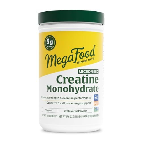 MegaFood Micronisiertes Kreatin-Monohydrat-Pulver – geschmacksneutrales Pre- & Post-Workout-Pulver für Männer & Frauen – kognitive & sportliche Leistungsunterstützung – NSF-zertifiziert für den Sport – 500 Gramm, 100 Portionen