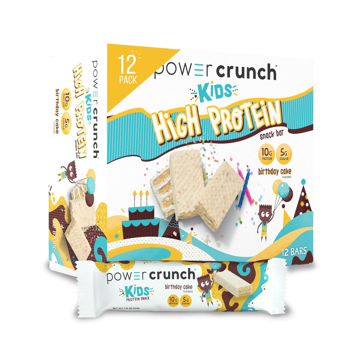Power Crunch Kids Protein Wafer Bars – Proteinreiche Snacks mit köstlichem Geburtstagskuchen-Geschmack, 1,13 oz (12er-Pack)