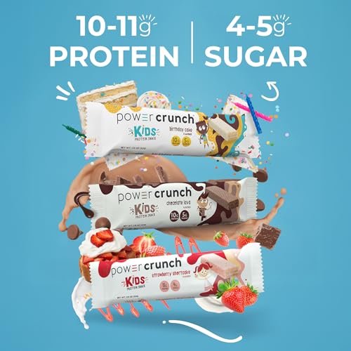 Power Crunch Kids Protein-Waffel-Riegel – Leckerer Snack mit hohem Proteingehalt, Erdbeer-Sahne-Torte, 32 g (12er-Pack)
