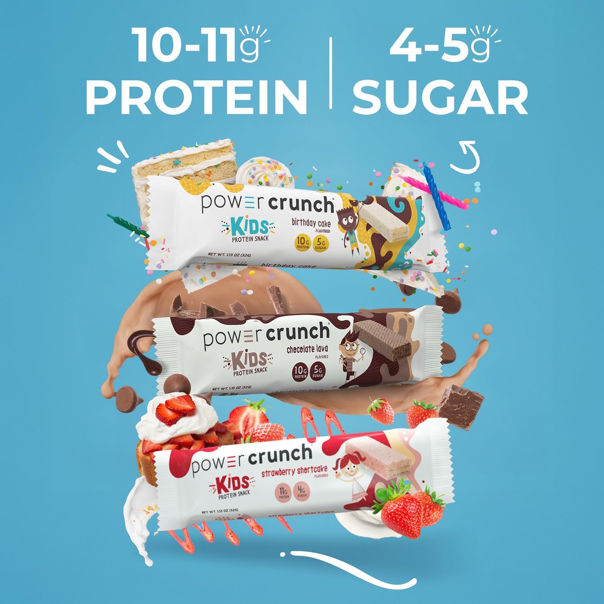 Power Crunch Kids Protein Wafer Bars – Proteinreiche Snacks mit köstlichem Geburtstagskuchen-Geschmack, 1,13 oz (12er-Pack)