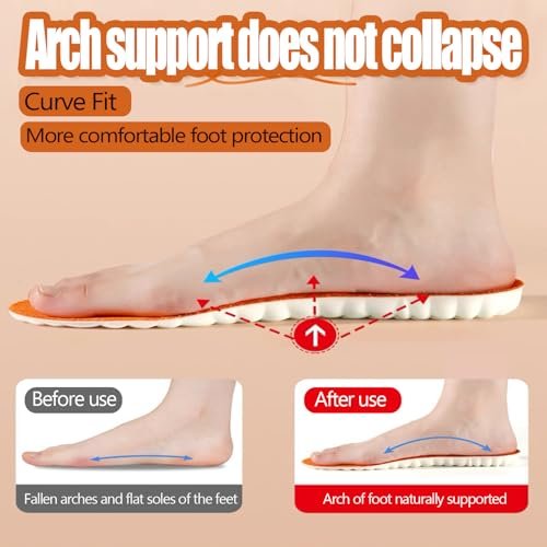 4D Cloud Memory Foam Einlegesohlen mit Fußgewölbestütze für Männer und Frauen – Bequeme Einlegesohlen für den ganzen Tag (Orange, Herren 10 / Damen 11)