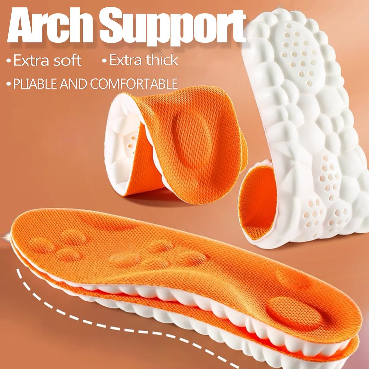 2026 Neue Stepper Einlegesohlen für Damen und Herren – 4D Cloud Massage Memory Foam Einlegesohlen mit Fußgewölbeunterstützung für ganztägigen Komfort (Orange, Herren 8 / Damen 9)