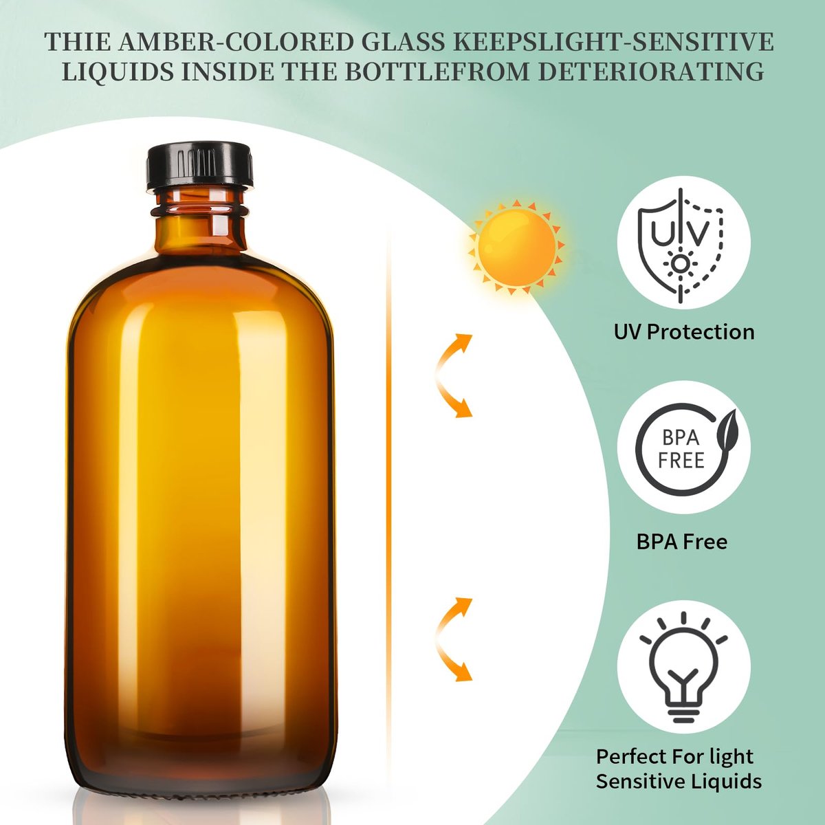 GIVAMEIHF 16oz Amber Glas Sprühflasche, 1 Pack Nachfüllbare Glassprühflasche mit Verstellbarer Düse, Sprühflasche für Ätherische Öle, Reinigung, Haare, Pflanzen