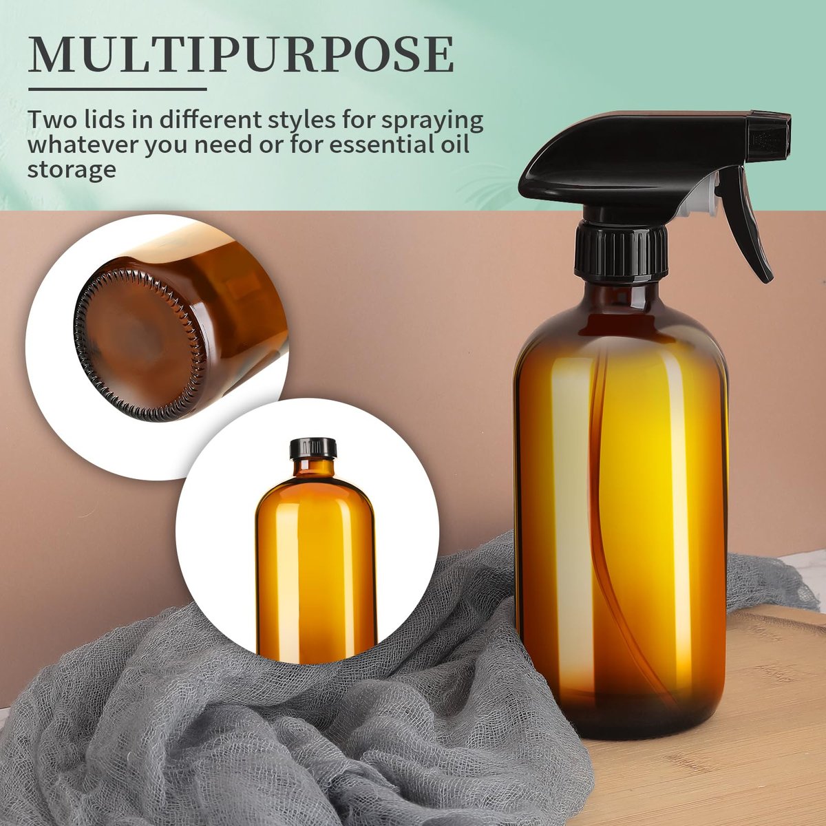 GIVAMEIHF 16oz Amber Glas Sprühflasche, 1 Pack Nachfüllbare Glassprühflasche mit Verstellbarer Düse, Sprühflasche für Ätherische Öle, Reinigung, Haare, Pflanzen