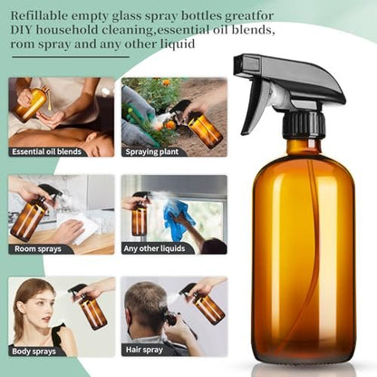 GIVAMEIHF 16oz Amber Glas Sprühflasche, 1 Pack Nachfüllbare Glassprühflasche mit Verstellbarer Düse, Sprühflasche für Ätherische Öle, Reinigung, Haare, Pflanzen