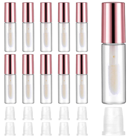 IANFAN 10 Stück leere Lipgloss-Tuben, 1,2 ml Mini nachfüllbare Lippenbalsam-Fläschchen mit Gummieinsatz und Bürste, klare Plastik-Lippenbalsam-Gloss-Behälter für Proben, Lippenbalsam, Reiseaufteilung und DIY-Make-up