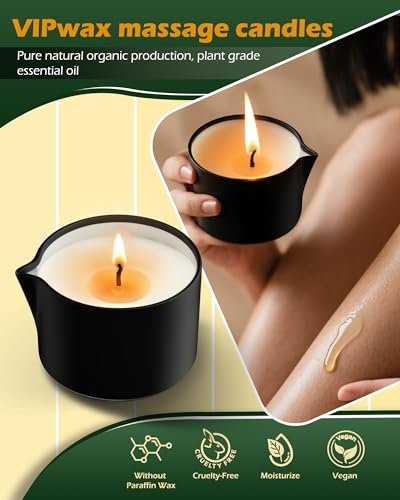 VIPwax Sojawachs-Massageöl-Kerze für Stressabbau und Hautfeuchtigkeit, Paarmassage, romantisches Geschenk, SPA für Zuhause, Duftkerze Körperöl - Vanilleduft 2,35 Unzen