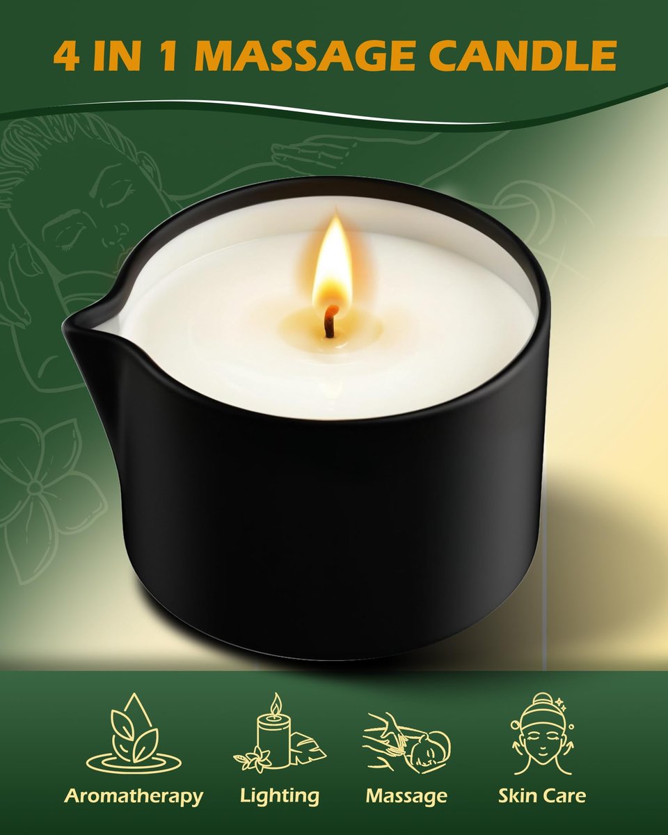 VIPwax Sojawachs-Massageöl-Kerze für Stressabbau und Hautfeuchtigkeit, Paarmassage, romantisches Geschenk, SPA für Zuhause, Duftkerze Körperöl - Vanilleduft 2,35 Unzen