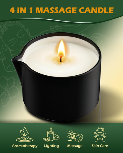 VIPwax Sojawachs-Massageöl-Kerze für Stressabbau und Hautfeuchtigkeit, Paarmassage, romantisches Geschenk, SPA für Zuhause, Duftkerze Körperöl - Vanilleduft 2,35 Unzen