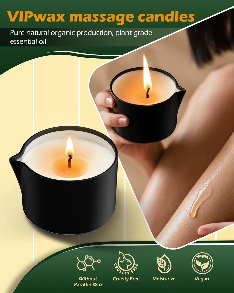 VIPwax Sojawachs-Massageöl-Kerze für Stressabbau und Hautfeuchtigkeit, Paarmassage, romantisches Geschenk, SPA für Zuhause, Duftkerze Körperöl - Vanilleduft 2,35 Unzen