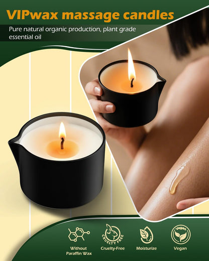 VIPwax Sojawachs-Massageöl-Kerze für Stressabbau und Hautfeuchtigkeit, Paarmassage, romantisches Geschenk, SPA für Zuhause, Duftkerze Körperöl - Vanilleduft 2,35 Unzen