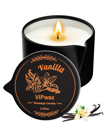 VIPwax Sojawachs-Massageöl-Kerze für Stressabbau und Hautfeuchtigkeit, Paarmassage, romantisches Geschenk, SPA für Zuhause, Duftkerze Körperöl - Vanilleduft 2,35 Unzen