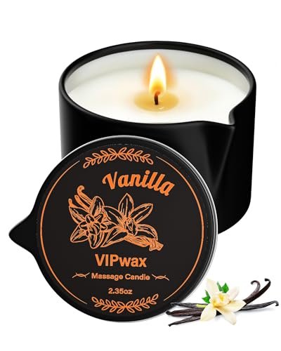 VIPwax Sojawachs-Massageöl-Kerze für Stressabbau und Hautfeuchtigkeit, Paarmassage, romantisches Geschenk, SPA für Zuhause, Duftkerze Körperöl - Vanilleduft 2,35 Unzen