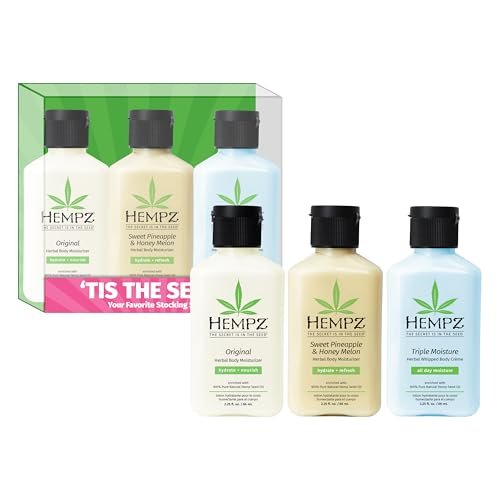 Hempz Mini Lotion Geschenkset 'Tis the Season' – 3er-Pack Reisegrößen Körperfeuchtigkeitscreme, limitierte Auflage, je 65 ml