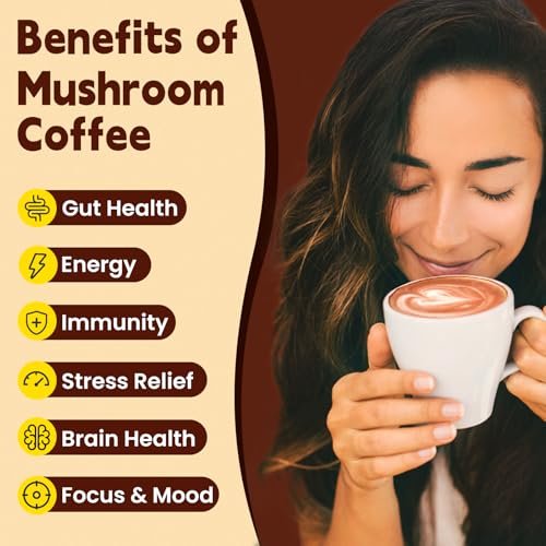 WepBio Bio-Pilz Kaffee Mokka 11-in-1 Adaptogener Pilz-Mix mit Ashwagandha KSM-66, Löwenmähne, Reishi, Truthahnschwanz – Instant Pilzkaffee für Energie, Fokus, Zuckerfrei, 30 Portionen