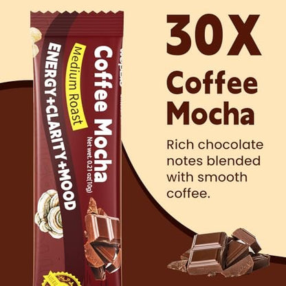 WepBio Bio-Pilz Kaffee Mokka 11-in-1 Adaptogener Pilz-Mix mit Ashwagandha KSM-66, Löwenmähne, Reishi, Truthahnschwanz – Instant Pilzkaffee für Energie, Fokus, Zuckerfrei, 30 Portionen